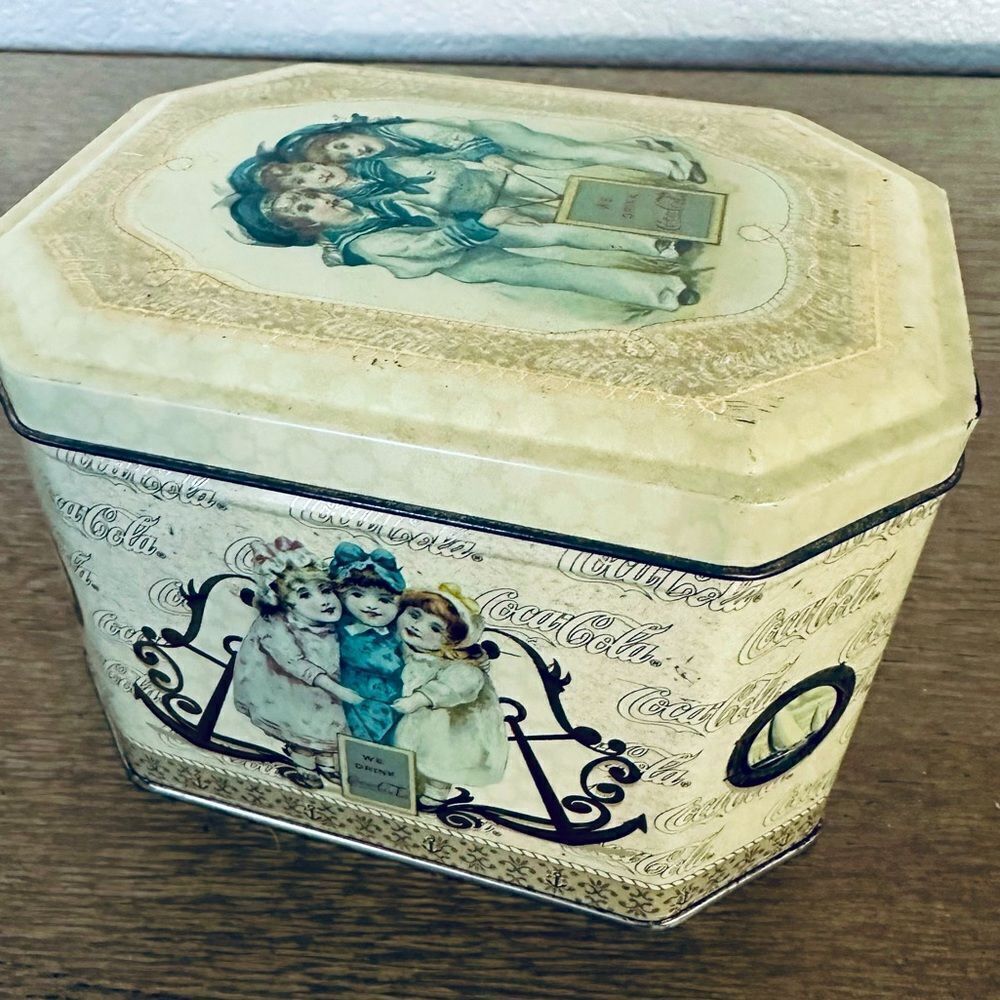 Coca Cola Vintage Lidded Octagon Tin Storage Container